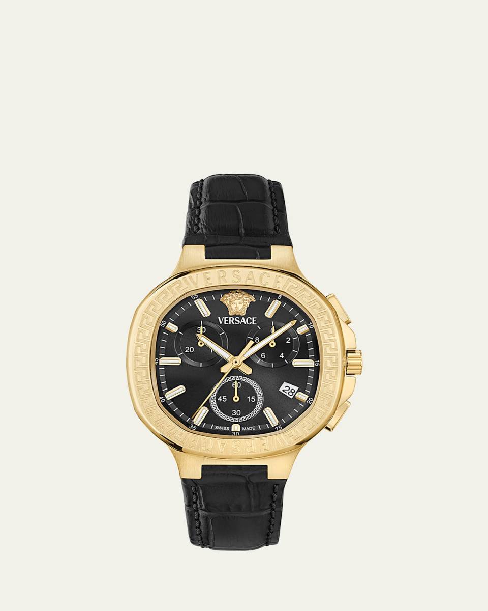 V-Chrono Square 40mm IP Yellow Gold Leather Watch